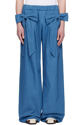 Blue Bow Ribbon Denim Sweatpants