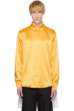 Yellow Satin & Popeline Drape Double Shirt