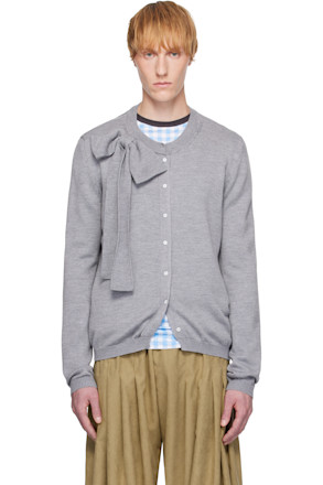 Gray Bow Collar Cardigan