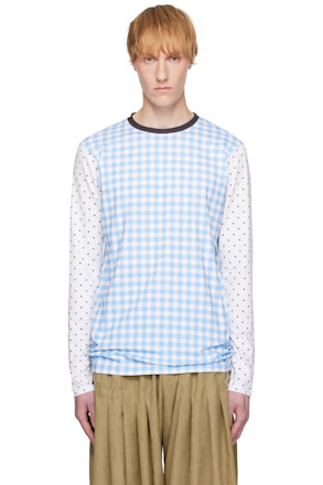White & Blue Printed Cotton Top