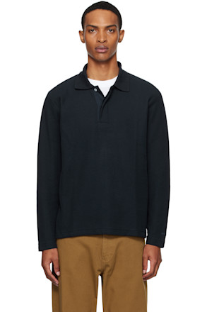 Navy Ruben Double Face LS Polo