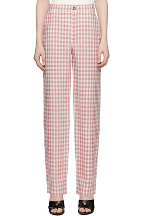 Red Viscose-Linen Check Trousers