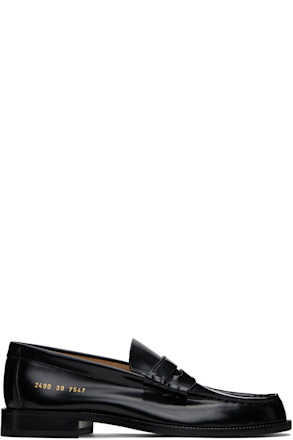 Black Polished Leather Loafers