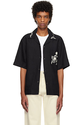 Black Hand Embroidered Short Sleeve Shirt