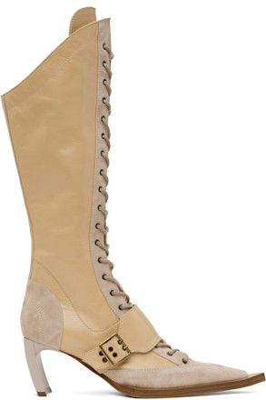 Beige & Pink Serpent Boots