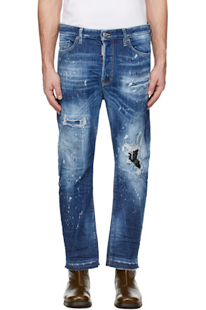 Blue Medium Ripped Wash Bro Jeans