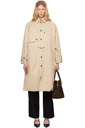 Beige Balloon Shape Buttoned Trench Coat