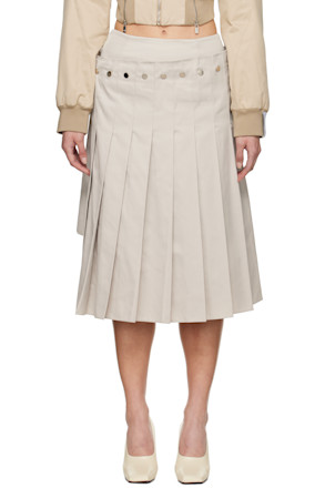 Beige Double Layered Pleated Midi Skirt