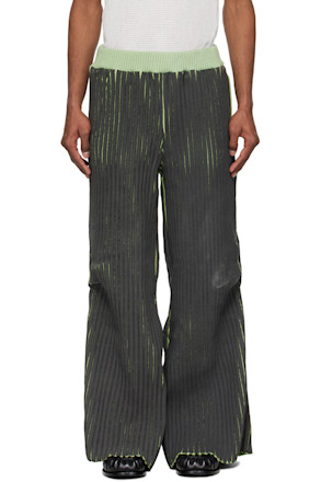 Black & Green Warped Ribbed Trousers