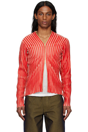 Red & Pink Plated Knit Jacket
