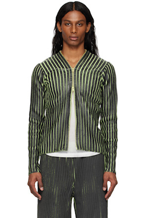 Black & Green Plated Knit Jacket