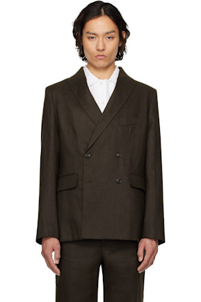 Brown Linen Double-Breasted Blazer