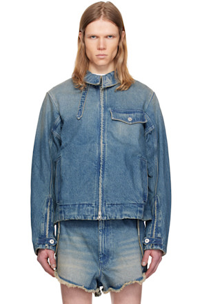 Blue Washed Zipped Denim Jacket