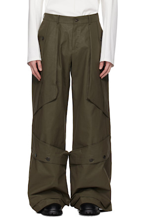 Khaki Coated Wide Mass Trousers