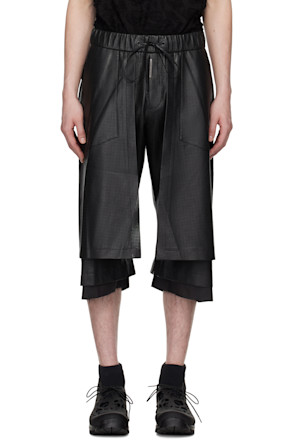 Black Perforated Faux-Leather Shorts