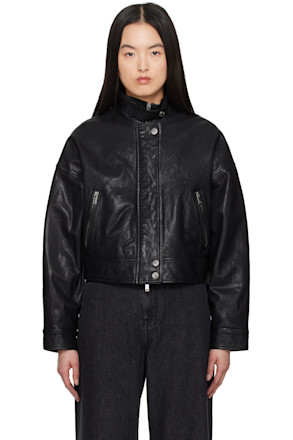 Black Angel Leather Bomber Jacket