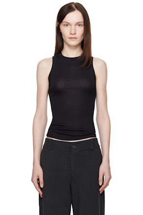 Black Ribbed High Neck Tank Top