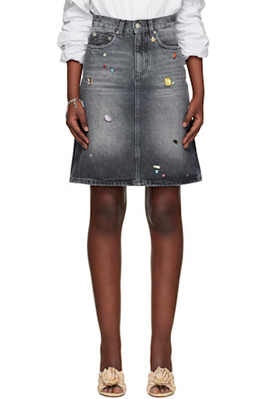 Black Gem A-Line Denim Midi Skirt