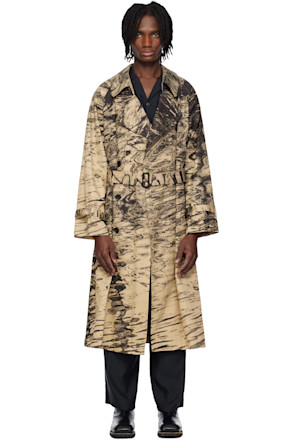 Beige Photo Printed Finx Trench Coat