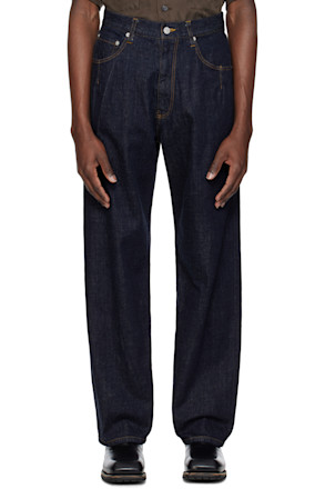 Navy Wide Straight 5P Jeans
