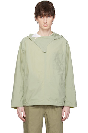Khaki Nylon Hooded Shirting Jacket