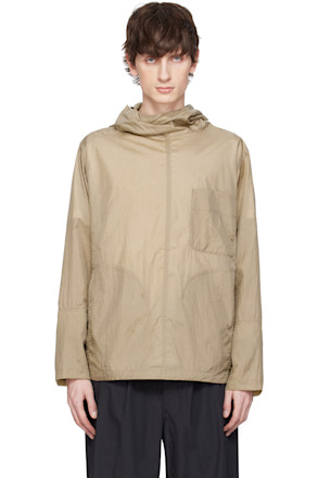 Khaki Nylon Hooded Shirting Jacket