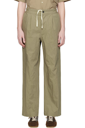 Khaki Cotton Metal Tucked Trousers