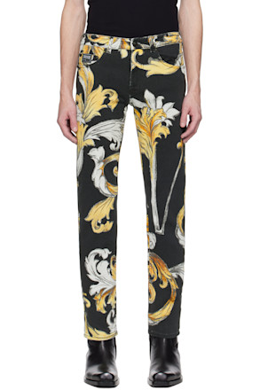 Black & Gold Piece Number Slim Barocco Jeans