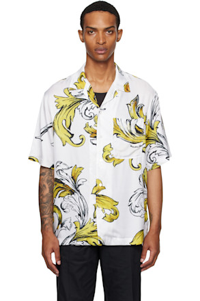 White & Gold Outline Barocco Regular-Fit Shirt