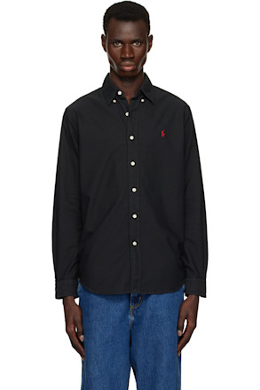 Black Classic Fit Garment-Dyed Oxford Shirt