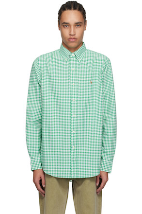 Green & White Classic Fit Gingham Oxford Shirt