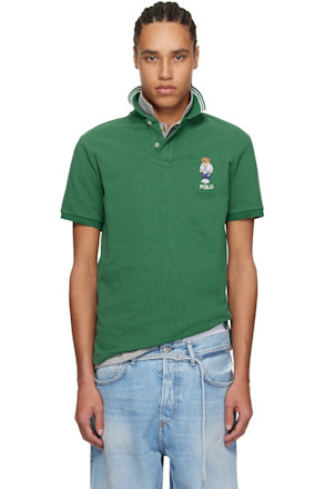 Green Classic Fit Polo Bear Mesh Polo