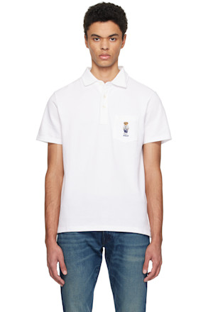 White Classic Fit Polo Bear Mesh Polo