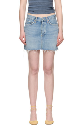 Blue V-Waist Denim Miniskirt