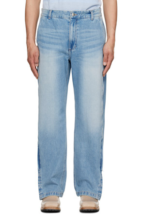 Blue Side Zipper Wide Jeans