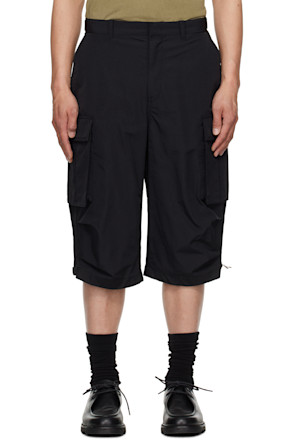 Black Nylon Twill Cargo Shorts