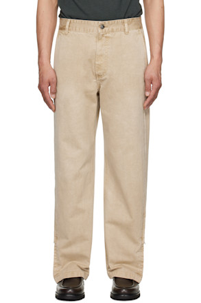 Beige Side Zipper Wide Trousers