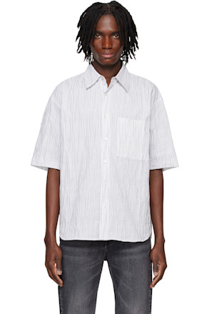 White & Black Short Sleeve Striped Shirt