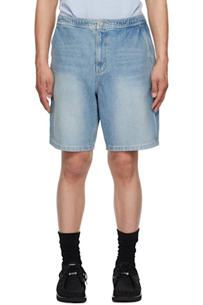 Blue Elasticized Waist Denim Shorts
