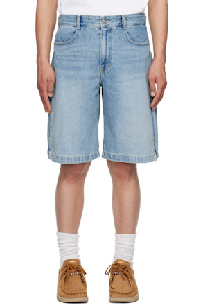 Blue Side Zipper Denim Shorts