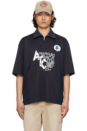 Navy 'After Hours Track Club' Zip Polo