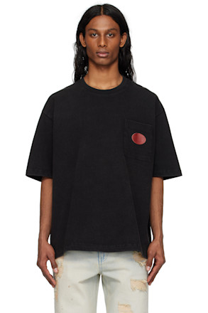Gray Leather Patch Pocket T-shirt