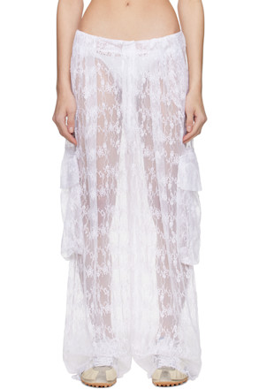 White Lace Pleated Cargo Pants