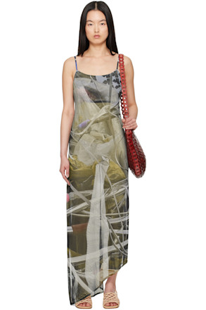 Multicolor Scrap Yard Mesh Slip Maxi Dress