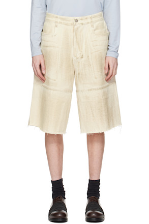 Beige Tar-Painted Wide Sailor Shorts