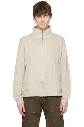 Beige Knit Wave Track Jacket