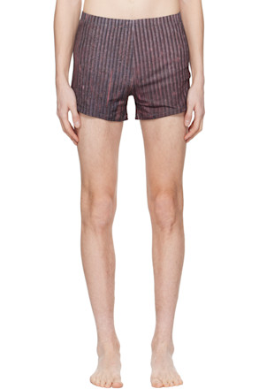 Burgundy Aub Stripes Swim Shorts