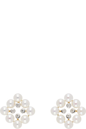 Gold Pearls & Diamonds Cluster Stud Earrings