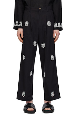 Black Beadwork Embroidered Trousers
