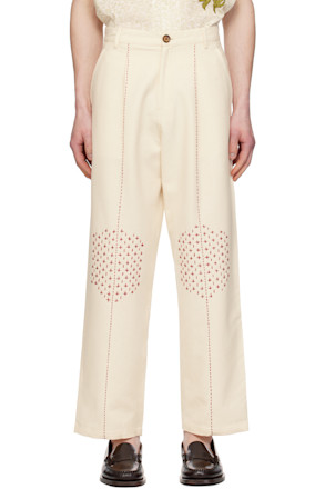 Off-White Embroidered Wide Leg Trousers